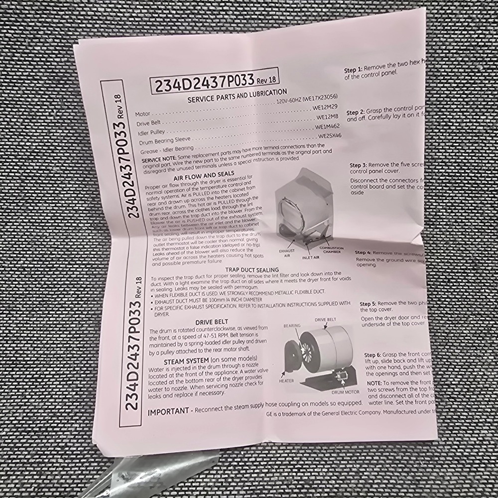 GE Gas Dryer Service Manual Wiring Diagram 234D2437P033 Rev 18 Pink Good